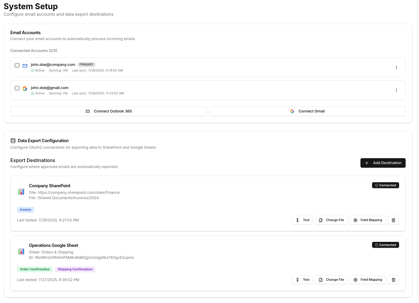 System setup and configuration interface